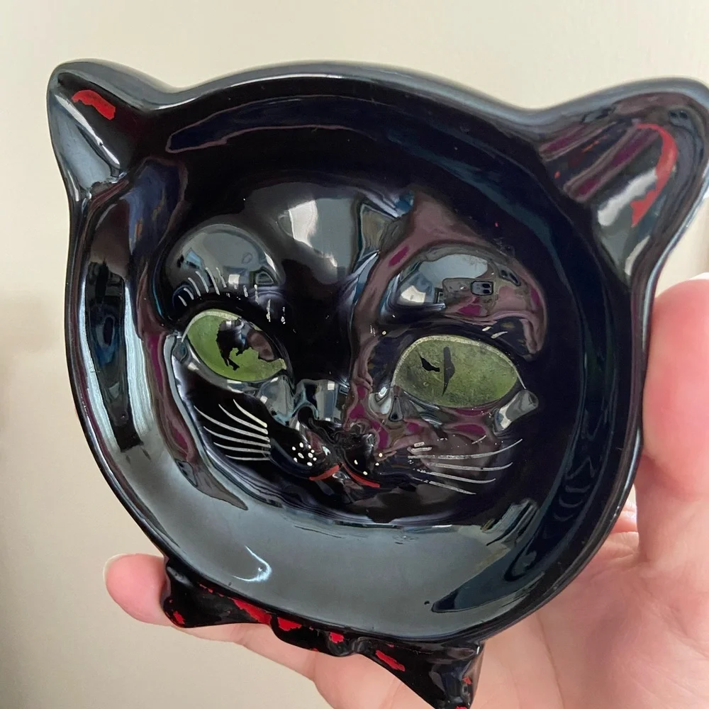 Vintage Shafford Black Cat Ashtray Trinket Dish Red ware Vintage Decor - Picture 3 of 8